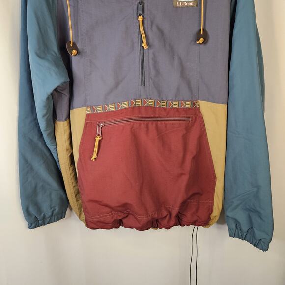 LL Bean Mountain Classic Anorak Jacket Large Petite Colorblock Aztec Windbreaker - Picture 3 of 7